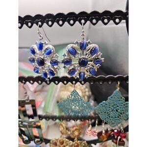 Earrings Pierced Dangle French Wire Silver-tone Blue Moonglow.   Swiss Blue...